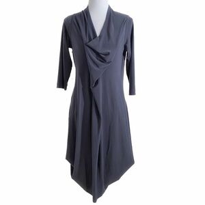 NWT VERONIQUE MILJKOVITCH GREY STRETCH COWL NECK 314 SLEEVES DRAPED DRESS - S